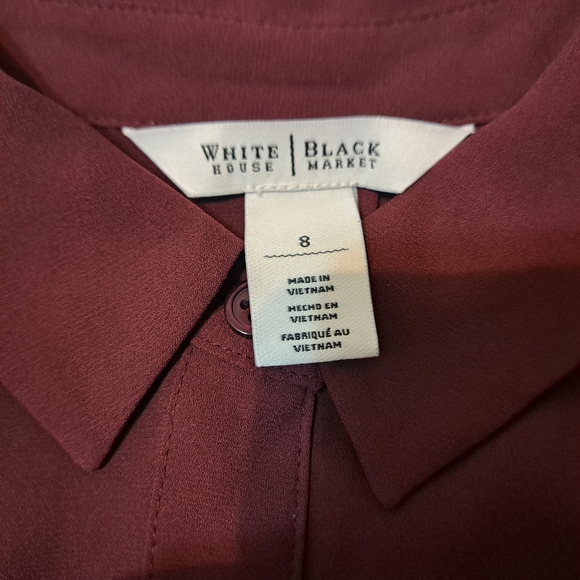 WHBM Women Top #570248767 Button Down Size 8 Poplin Long Sleeve Maroon Pockets - Picture 3 of 14